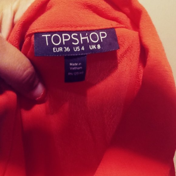Topshop size 4 bright orange Button Front Tie Waist Short Sleeve Top - Picture 4 of 5